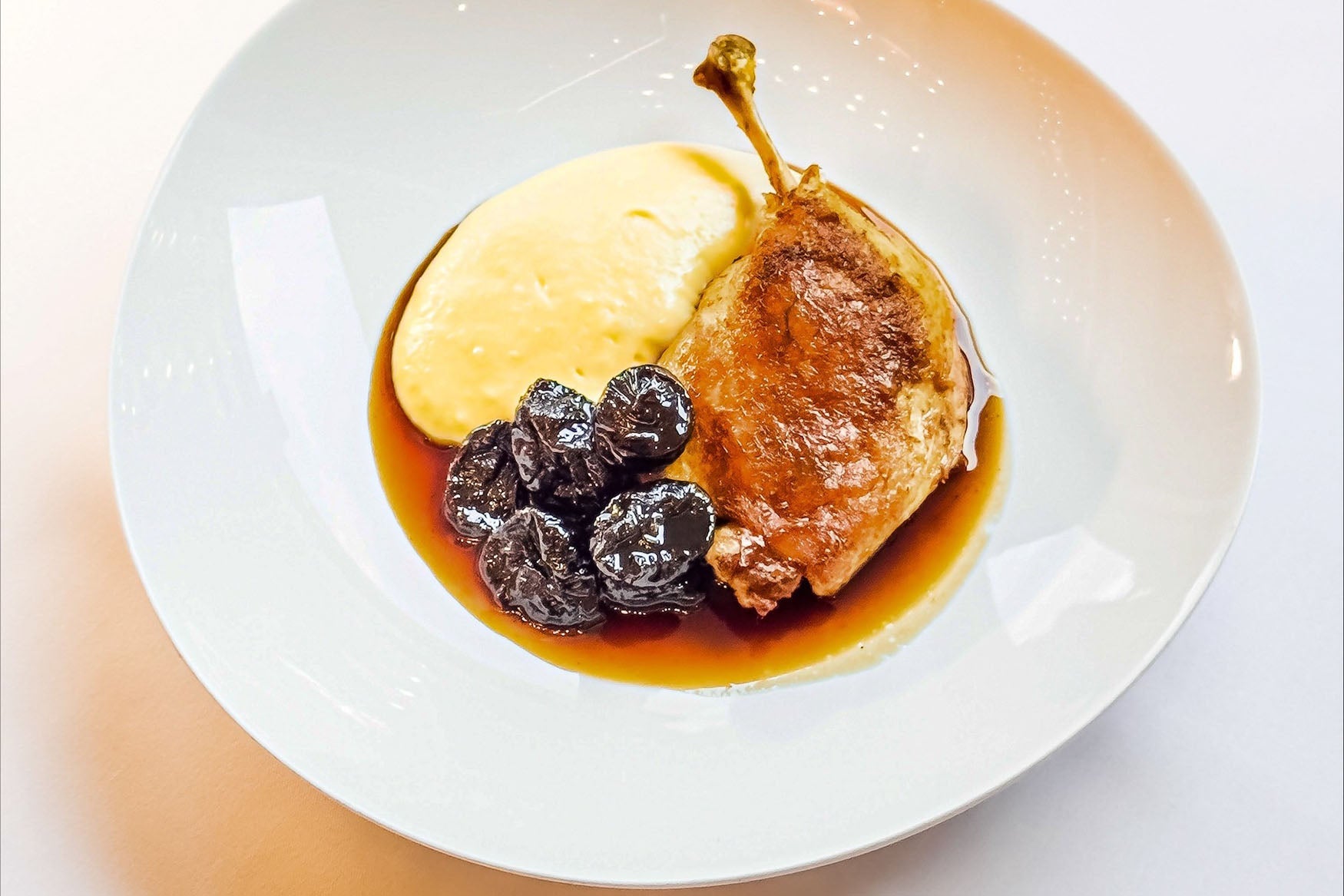 Confit Duck, Mash Potato, Braised Prunes