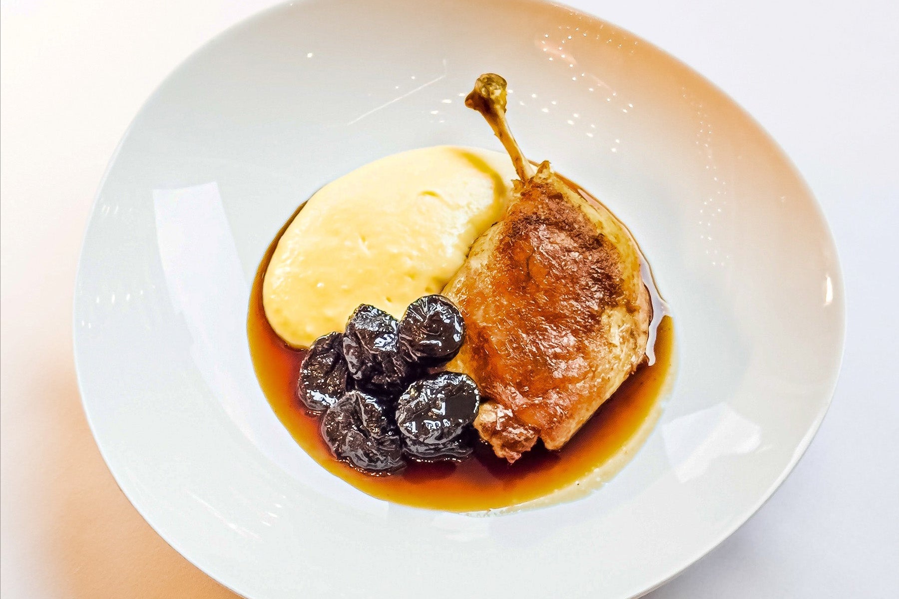 Confit Duck, Mash Potato, Braised Prunes