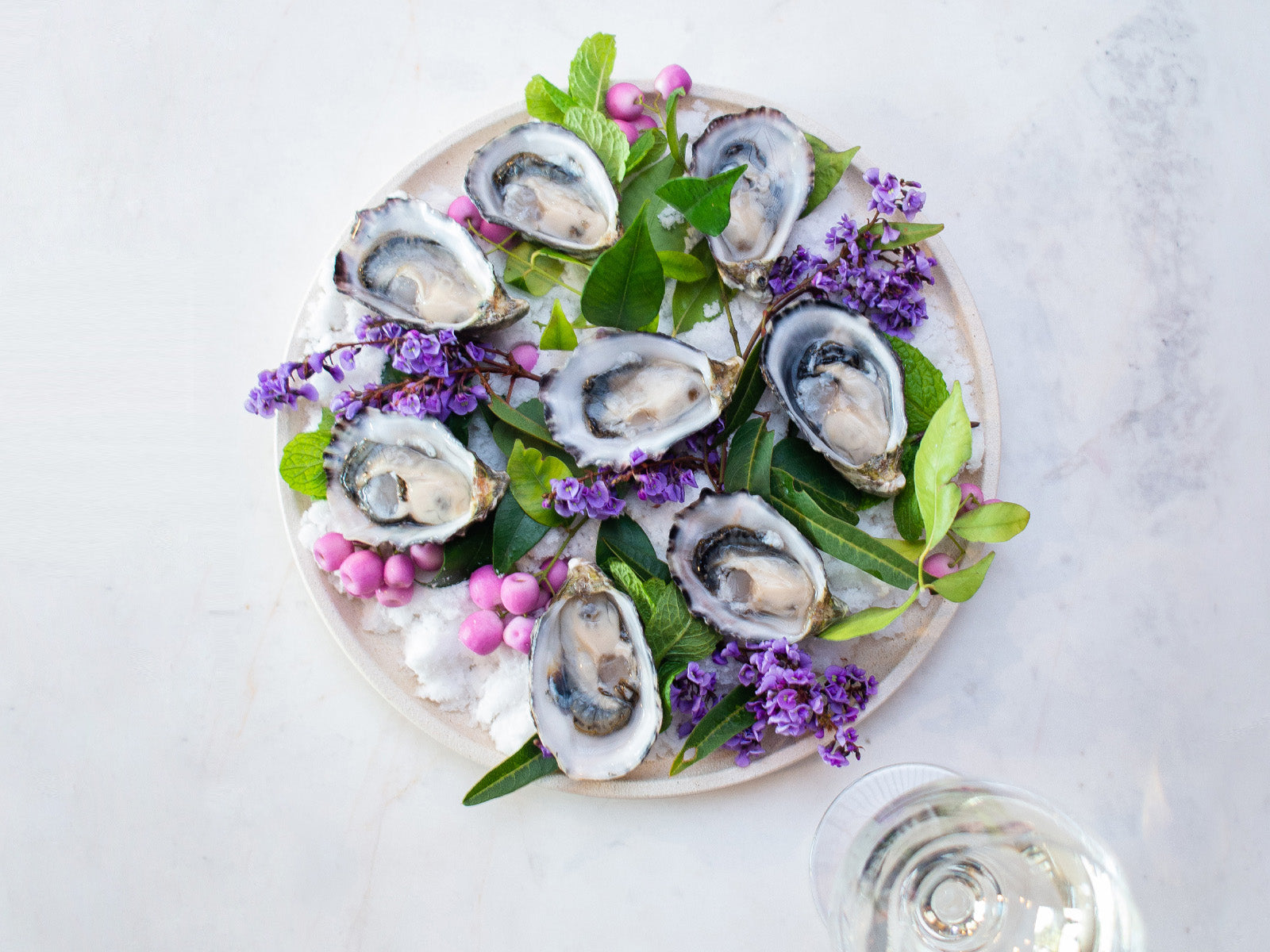 Gazander Oysters, Prue's Verjus, Gin Ice