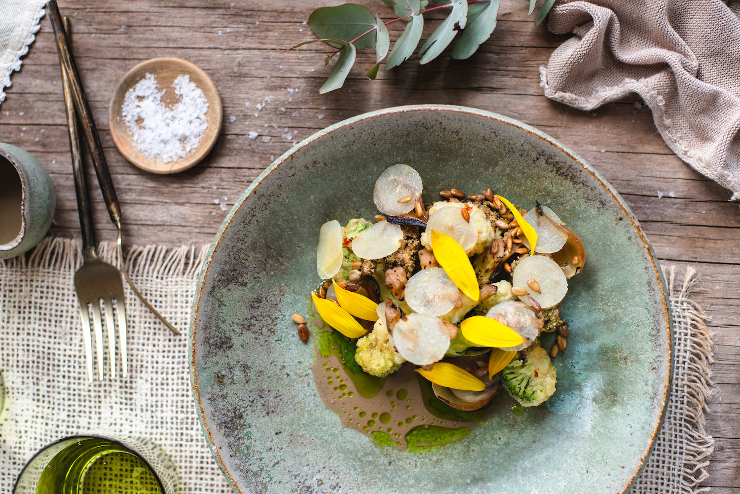 Coal Roasted Broccoli Heart with Sunflower Velouté